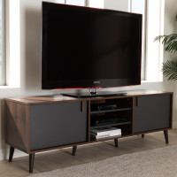 Baxton Studio SE TV9012WI-CLB/DG Samuel Mid-Century Modern Brown and Dark Grey Finished TV Stand